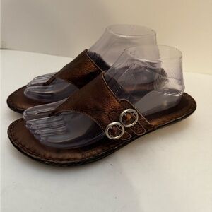 Born Metallic Brown Thong Sandals with Side Buckles